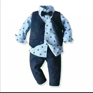 Baby Boys Gentleman Bowtie Blue Suits Set